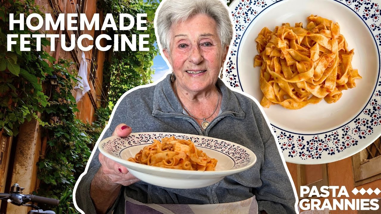 99yr old Rina makes delicious fettuccine | Pasta Grannies