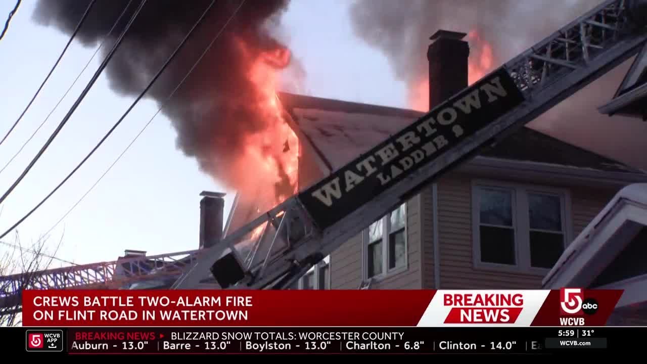 Snow-covered fire hydrants slow response to 2-alarm blaze at Watertown home