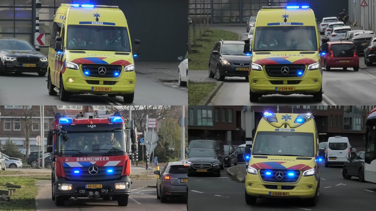 Diverse Ambulances & TS 15-7630 Brandweer Den Haag post Laak met spoed naar meldingen in Den Haag