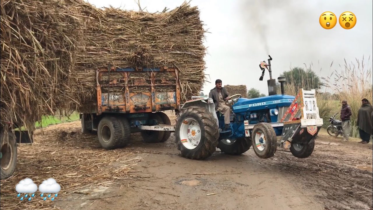 Rainy Day 🌧 | Modified Ford Tractor Pull Sugarcane load Trailer From Field to Road