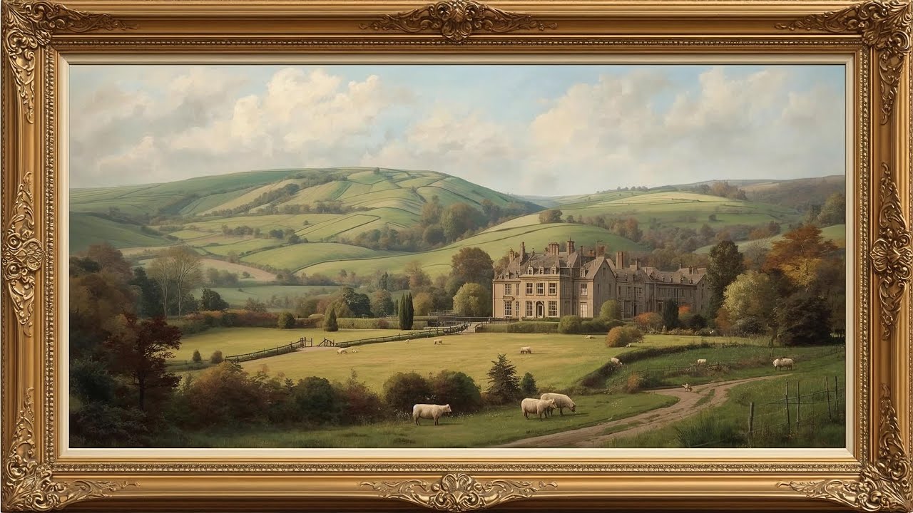 Golden Countryside Escape | Peaceful English Manor & Rolling Hills Ambience | Tv Art