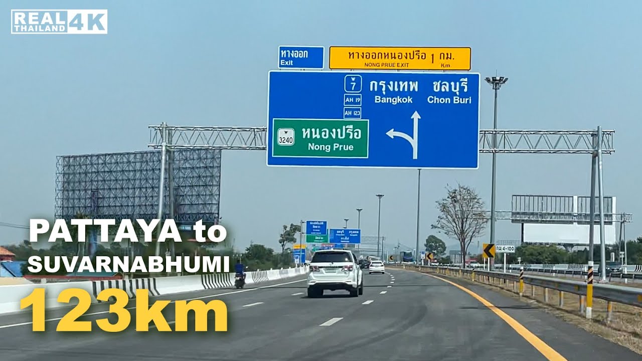 【4K】Driving From Pattaya  to Suvarnabhumi Airport 123km by expressway (Fast x4)