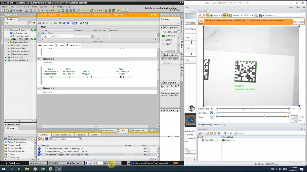 Comunication with Dataman SetupTool and PLC Siemens S7-1200 (PROFILENET) - PLC AUTOMATION