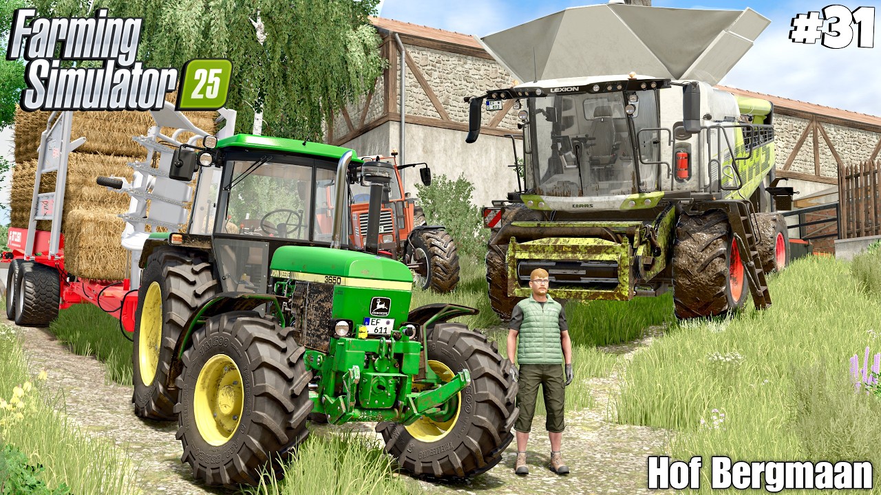 Wheat Harvest & Straw Collection with John Deere 3650 in Fs25 | Hof Bergmaan | Farming Simulator 25