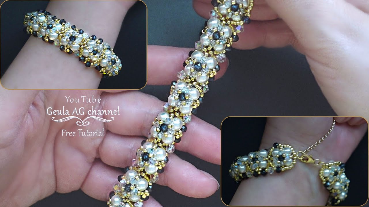 Браслет с Жемчугом и Кристаллами Винтажная Бижутерия Браслет из бисера и бусин