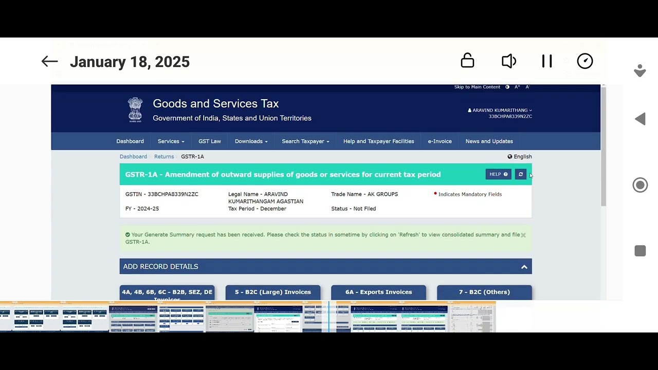 How to file GSTR 1A live filing .In Tamil