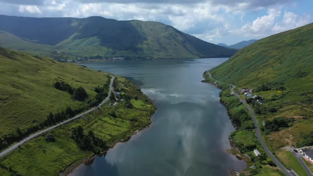 Killary Fjord, Connemara, Ireland. 4k Drone Video.