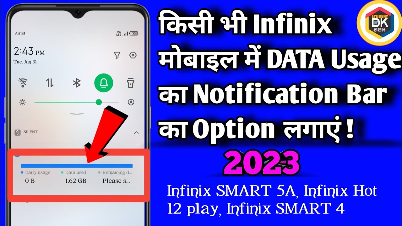 Infinix Mobile Ka DATA Usage का Notification Bar Kaise On Kare 2024