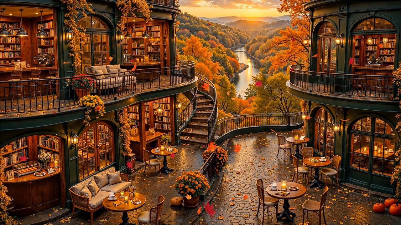 Jazz Relaxing Music at Charming Fall Coffee Shop Ambience 🍂 Smooth Autumn Jazz Background Music