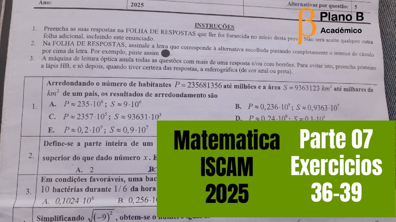 Resolucao do Exame ISCAM 2025 Exercicio 36 a 39