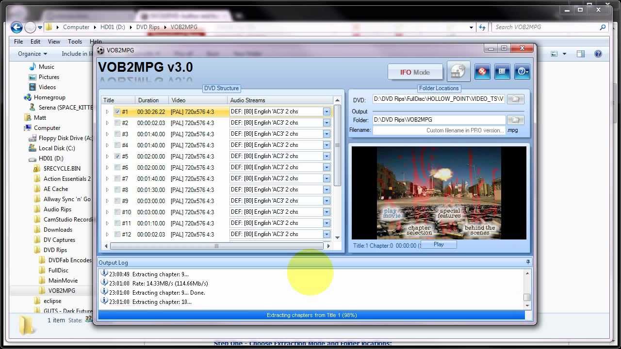 How to extract an MPEG2 file from a DVD using VOB2MPG v3