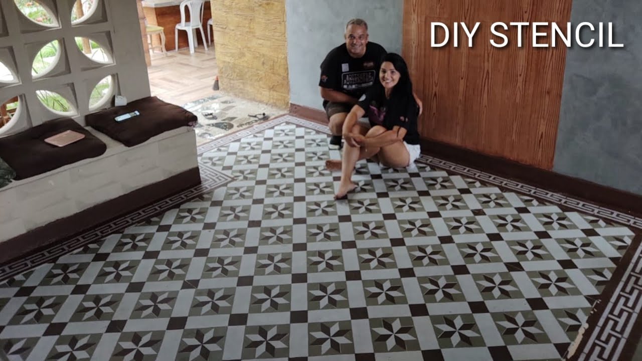 PISO ESTAMPADO COM STENCIL DECOR - DIY PINTURA NO CHÃO - COMO TER UM PISO LINDO  GASTANDO POUCO