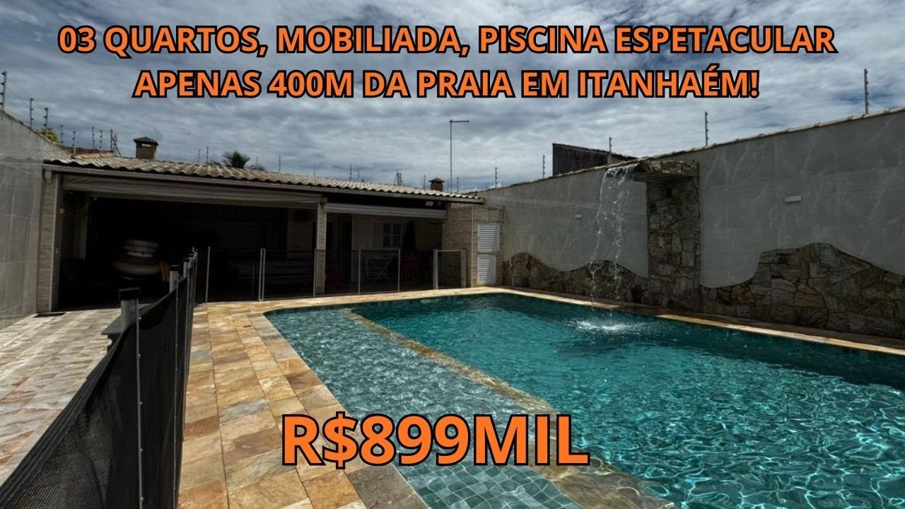 03 QUARTOS,  MOBILIADA,PISCINA ESPETACULAR, APENAS 400M DA PRAIA EM ITANHAEM!