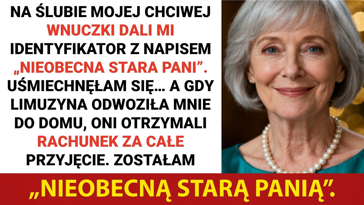 Na ślubie mojej wyrachowanej wnuczki wręczyli mi plakietkę z napisem „Nieobecna staruszka”.