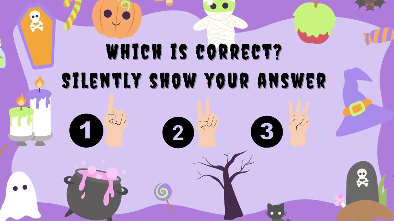 ESL Newcomer Halloween Vocabulary Listen and Choose Spanish Support Interactive Quiz Video Visuals