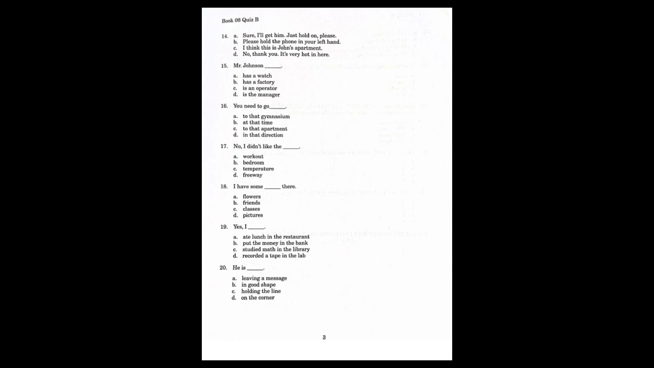 ALC BOOK 8 Quiz B with answers