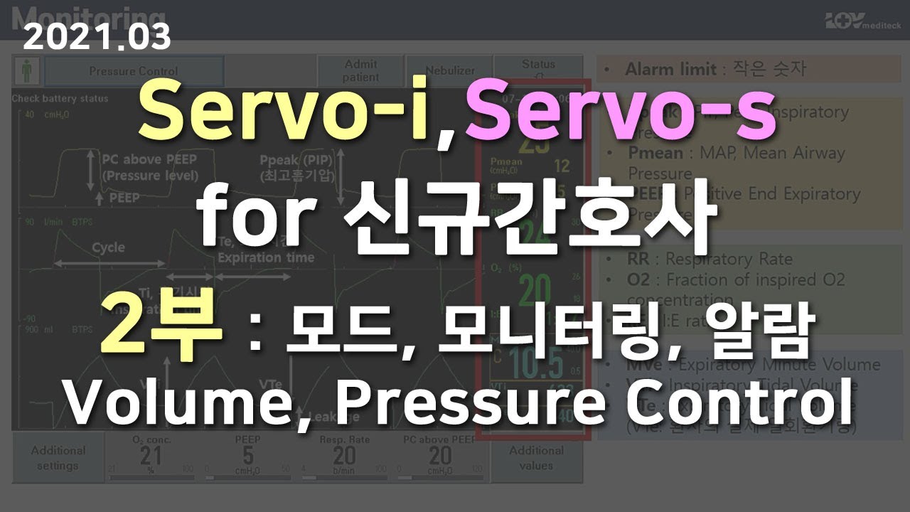 Servo-i, Servo-s (2부) 모드, 모니터링, 알람, Volume, Pressure Control for 신규간호사