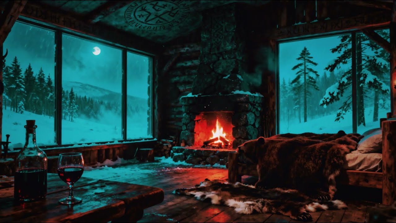 Snowy Cozy Cabin Ambience ❄️ Crackling Fireplace & Gentle Falling Snow 🔥 Winter Night Insomnia Free