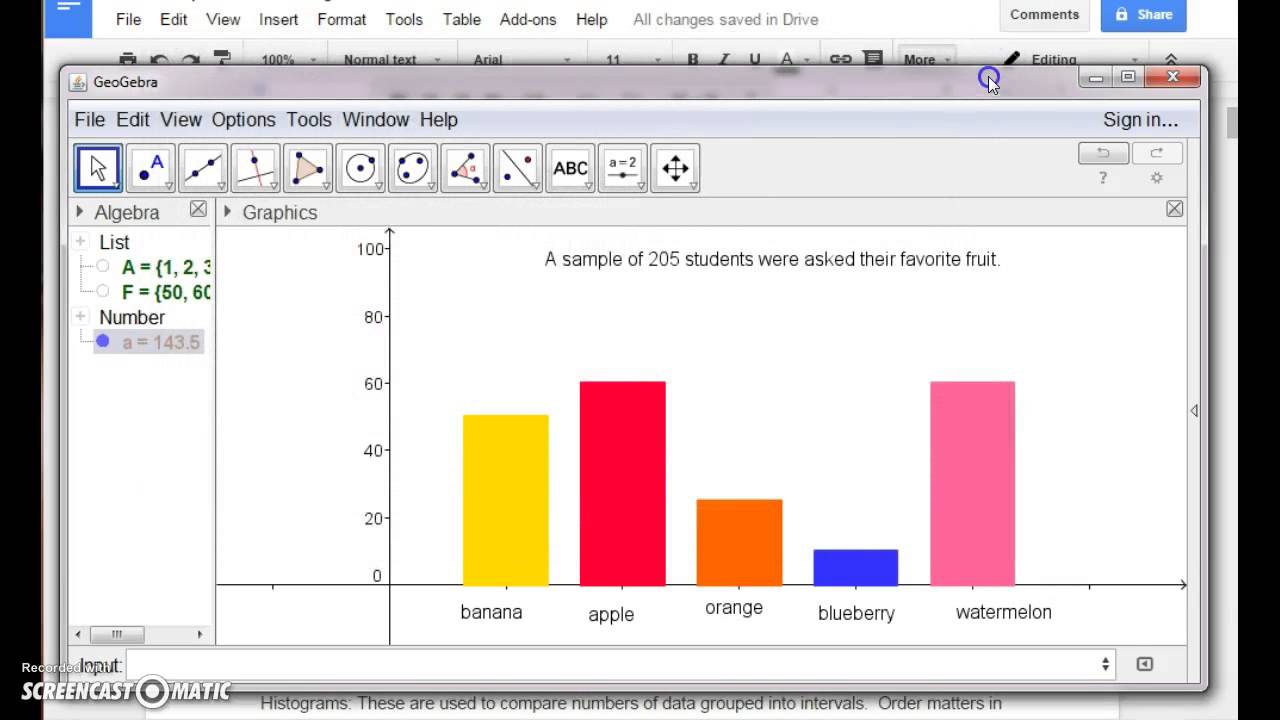 Bar Graphs and Histograms using Geogebra