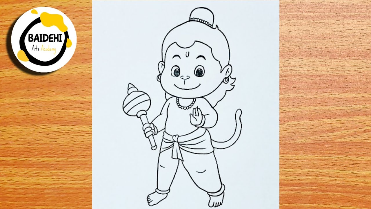 Контурный рисунок Ханумана | Как нарисовать Ханумана | Рисунок Баджрангбали