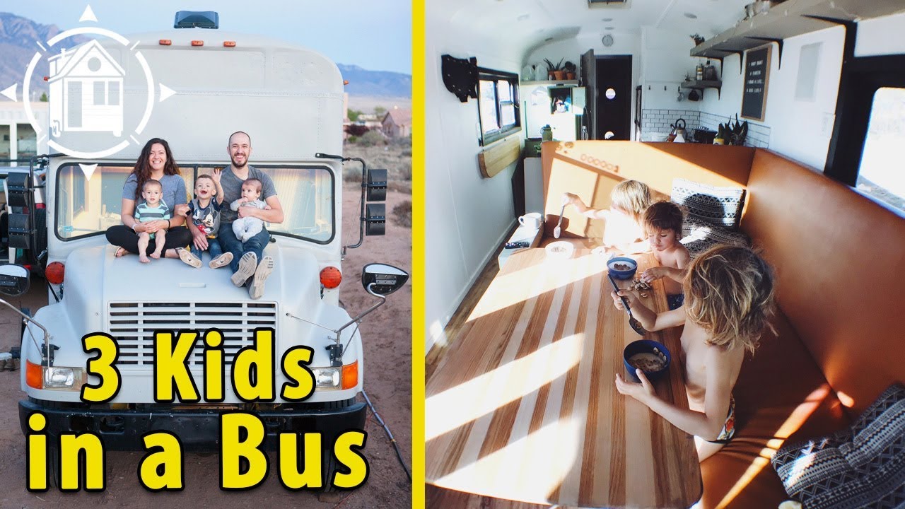 Family Downsizes to a School Bus Home to Live on the Road