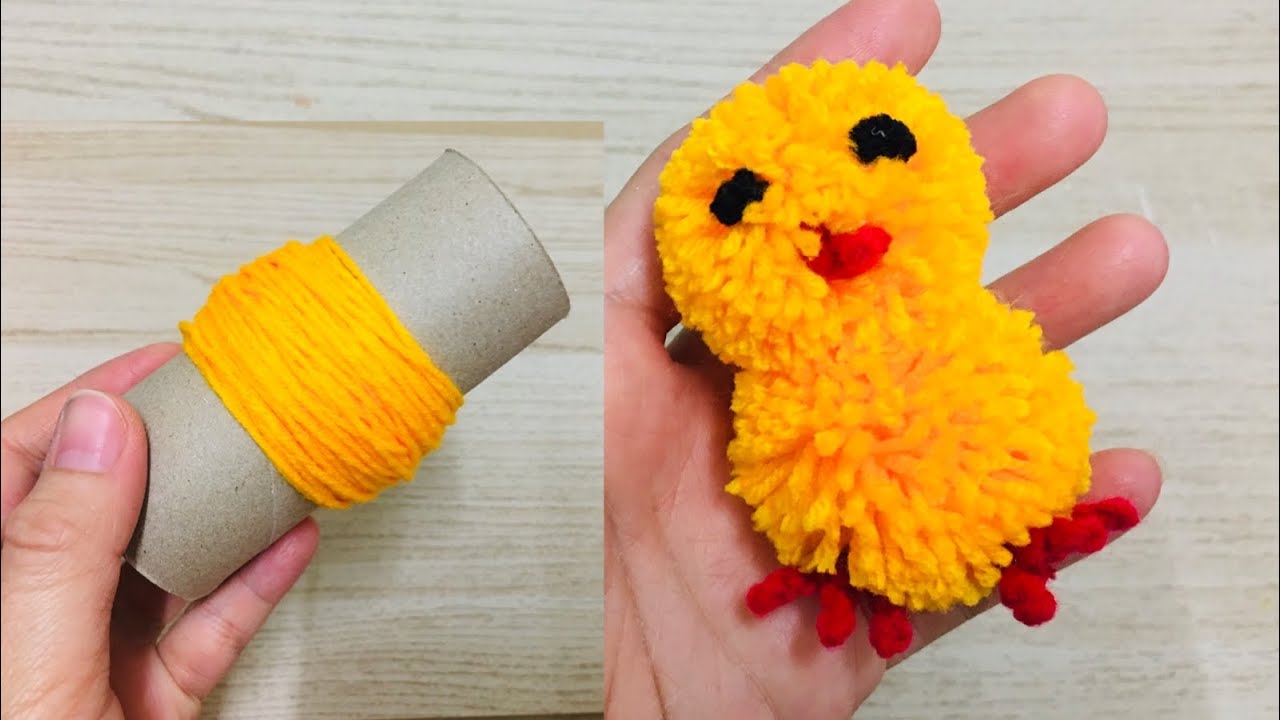 How to make Super Easy Pom Pom Chicken with Woolen | Pom Pom Chick | Hand Embroidery Yarn Chicken