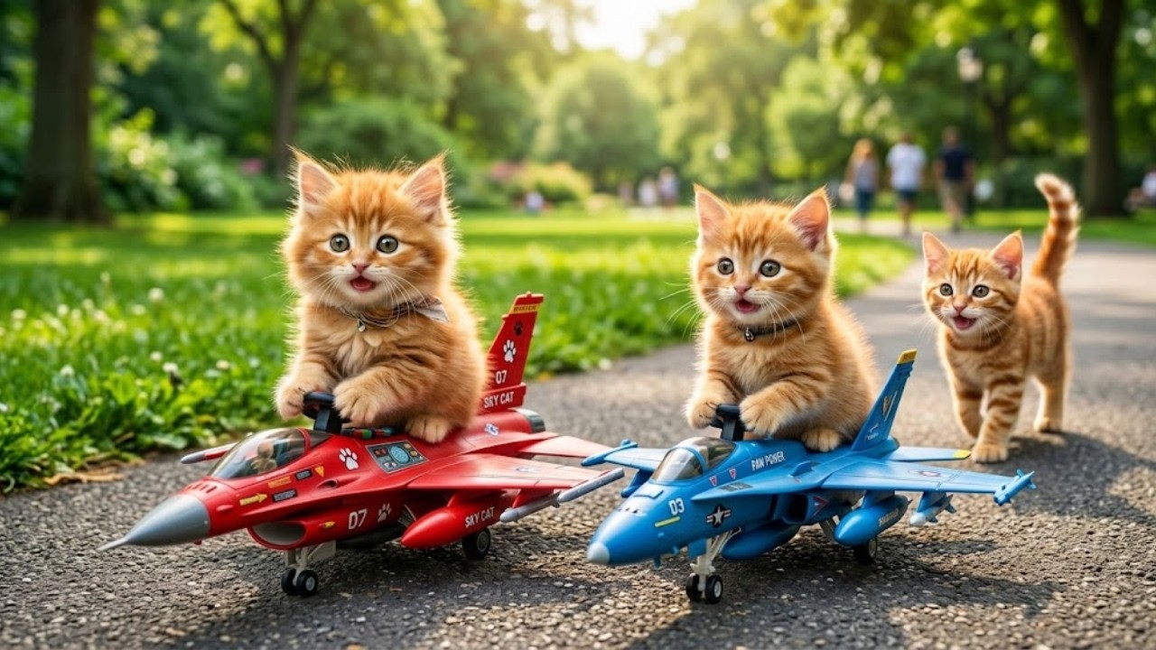 Kittens Drive Red & Blue Fighter Planes 🚓 on a Revenge Mission to Rescue Mama Cat from a Bully🐾🐈🐯