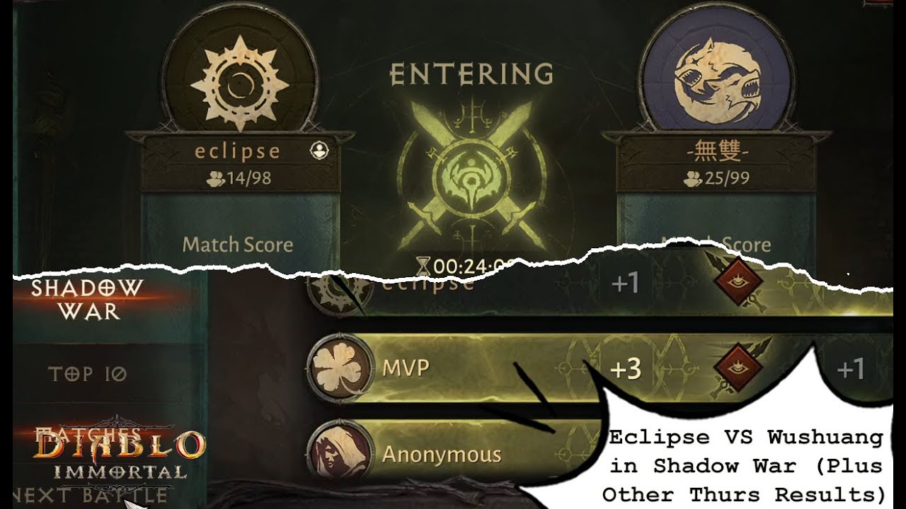 Eclipse VS Wushuang in Shadow War (Plus Other Thursday Results) | Diablo Immortal