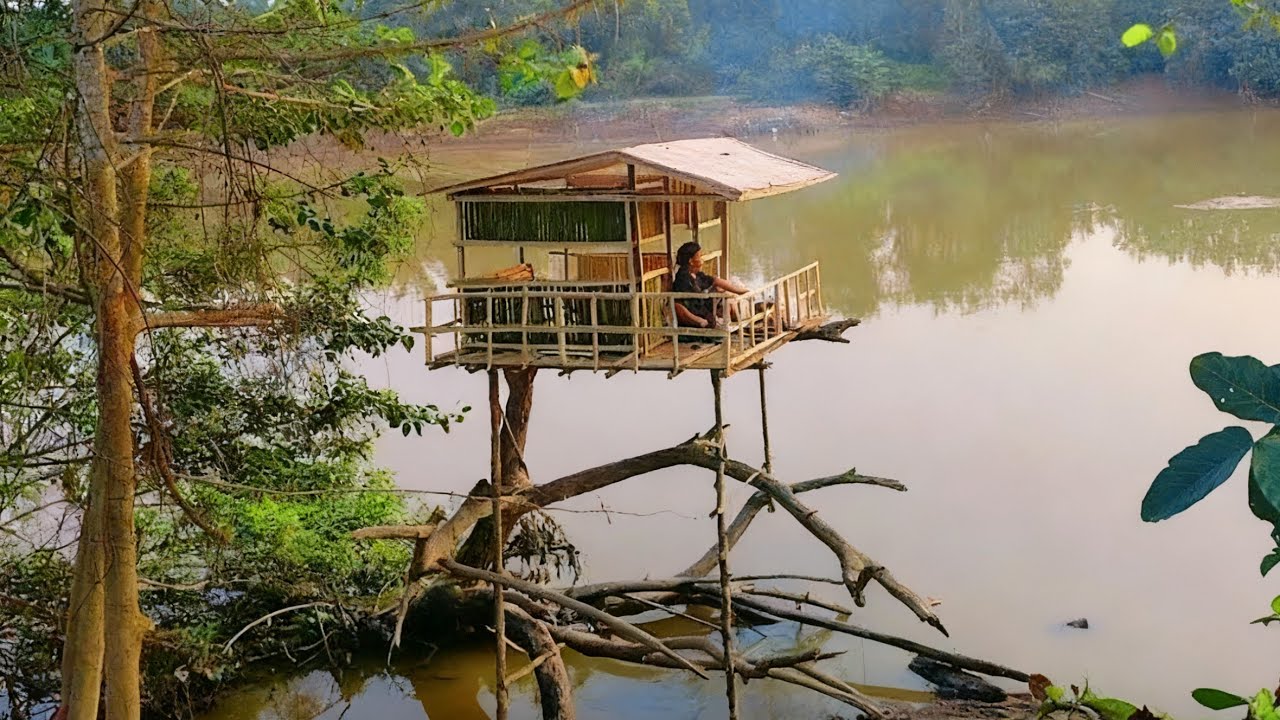 5 hari Camping membuat rumah pohon di sungai tempat bermalam yang nyaman