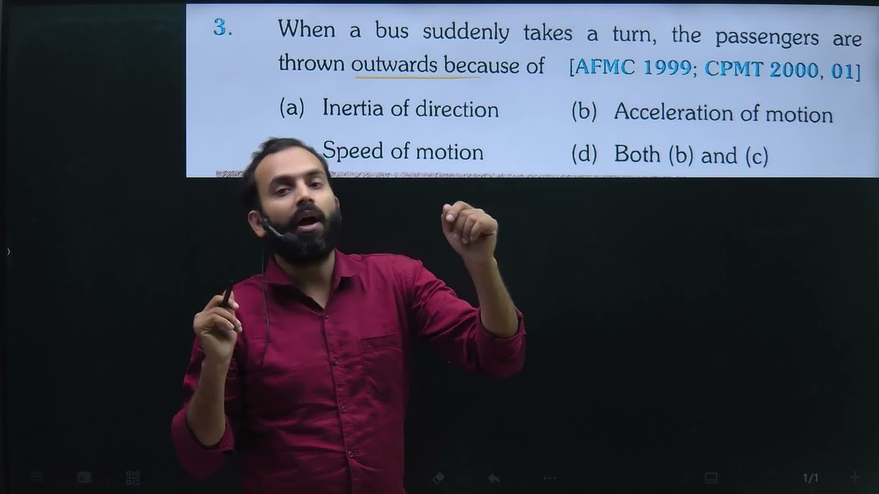 Q-3 NEET Laws of motion from Errorless: Qhen a bus suddenly takes a turn the passengers are thrown o