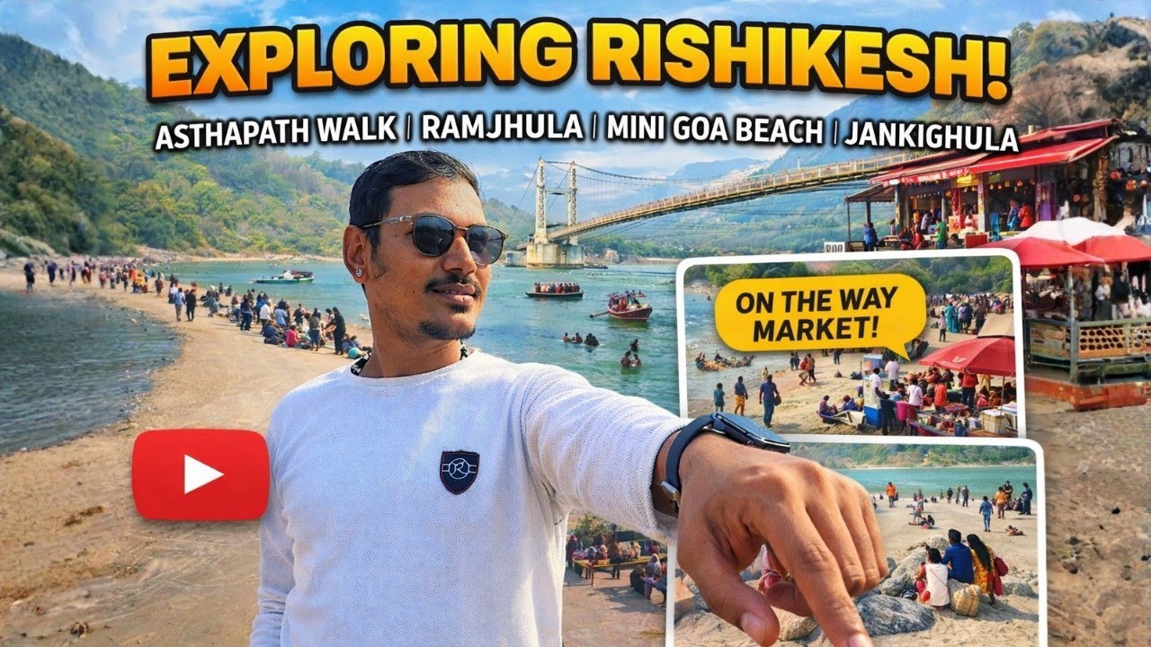 Rishikesh Walking Tour 😍 Asthapath Walk, Ram Jhula, Mini Goa Beach & Market