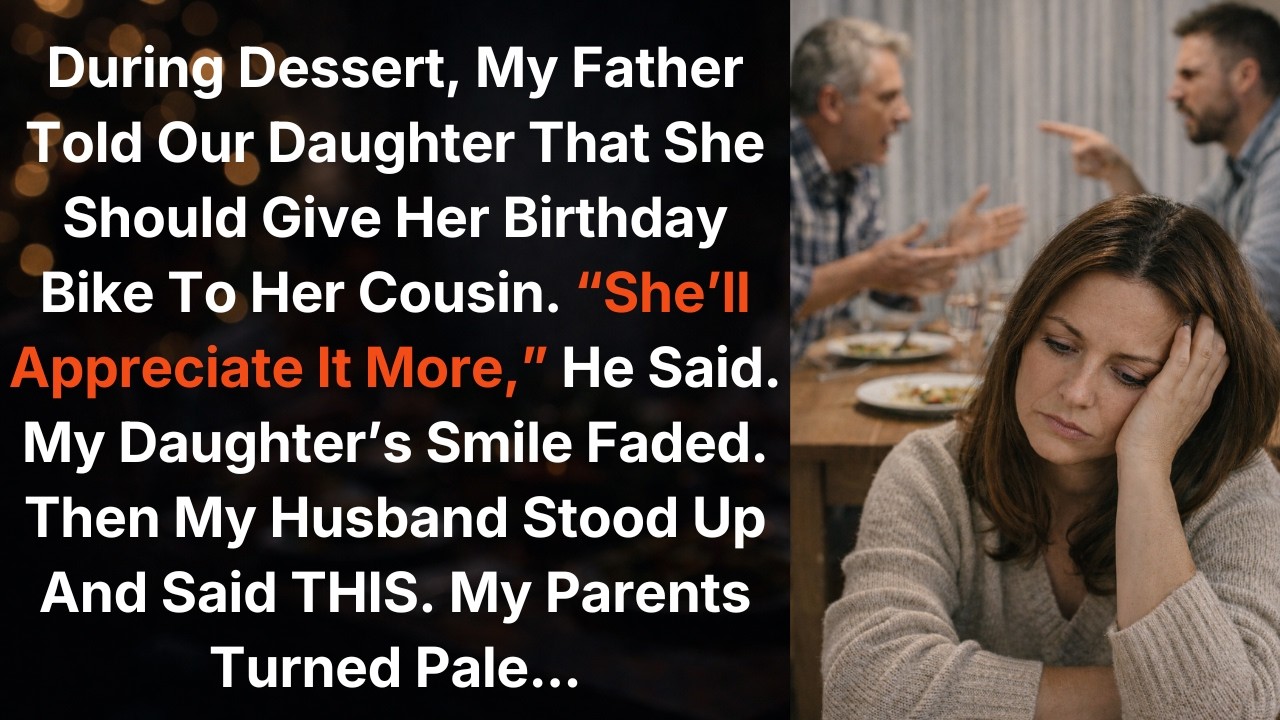 During dessert, my father told our daughter that she should give her birthday bike to her cousin.She