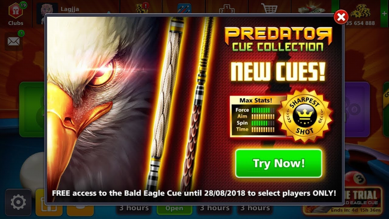 8 Ball Pool - Bald Eagle Cue Trial Gift From Miniclip !!