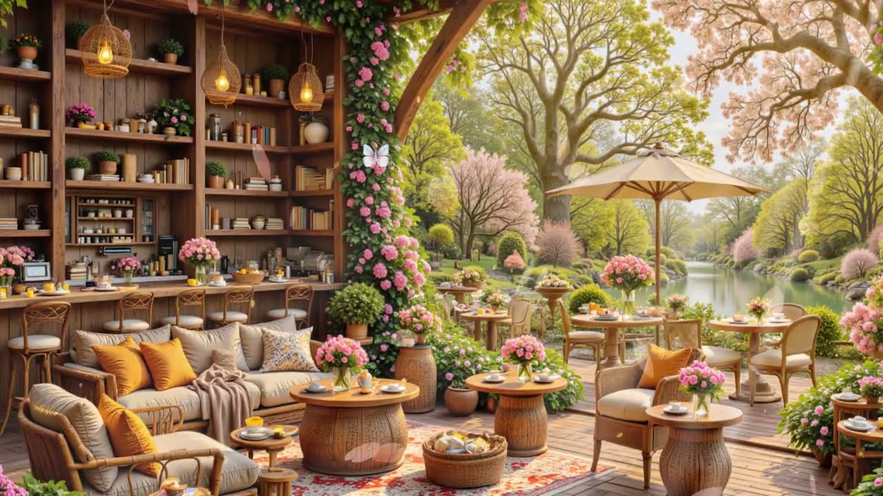 Warm Spring Morning Jazz Café 🌸 Cozy Garden Ambience for Relax, Focus, Study & Positive Day