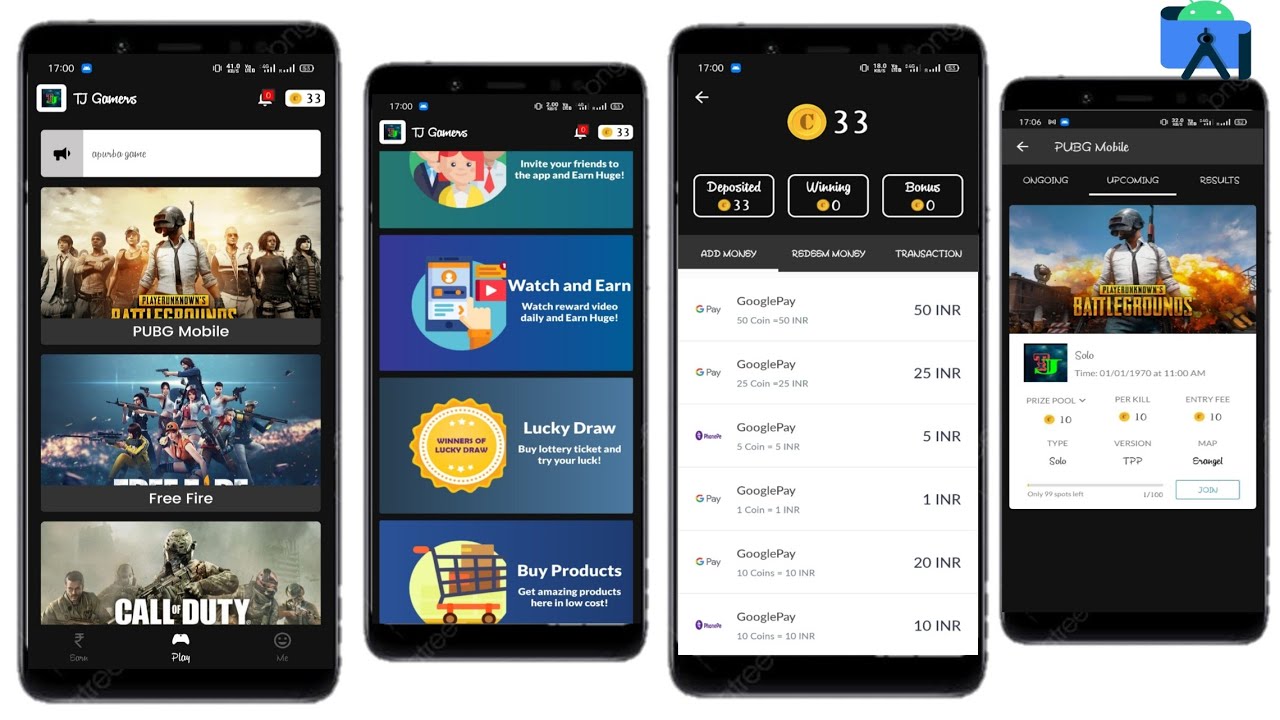 Multiple Tournament App || Source Code || Android Studio || Paytm,Paypal and UPI Payment Gateway ||