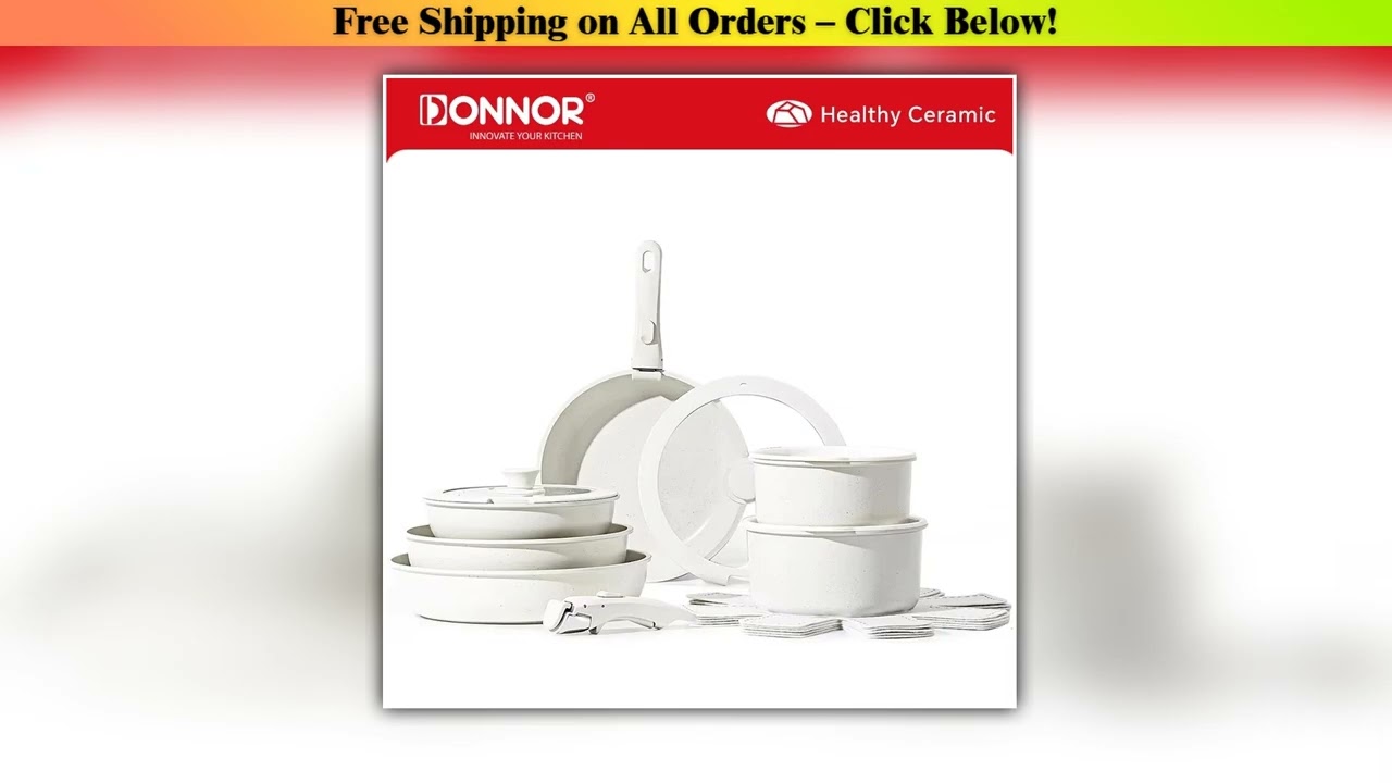 DONNOR 17pcs Pots and Pans Set Nonstick Cookware Set with Detachable Handle Induction Kitchen