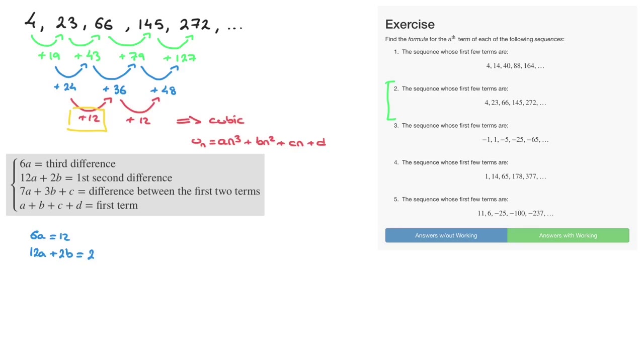 Cubic Sequences Exercise question 2