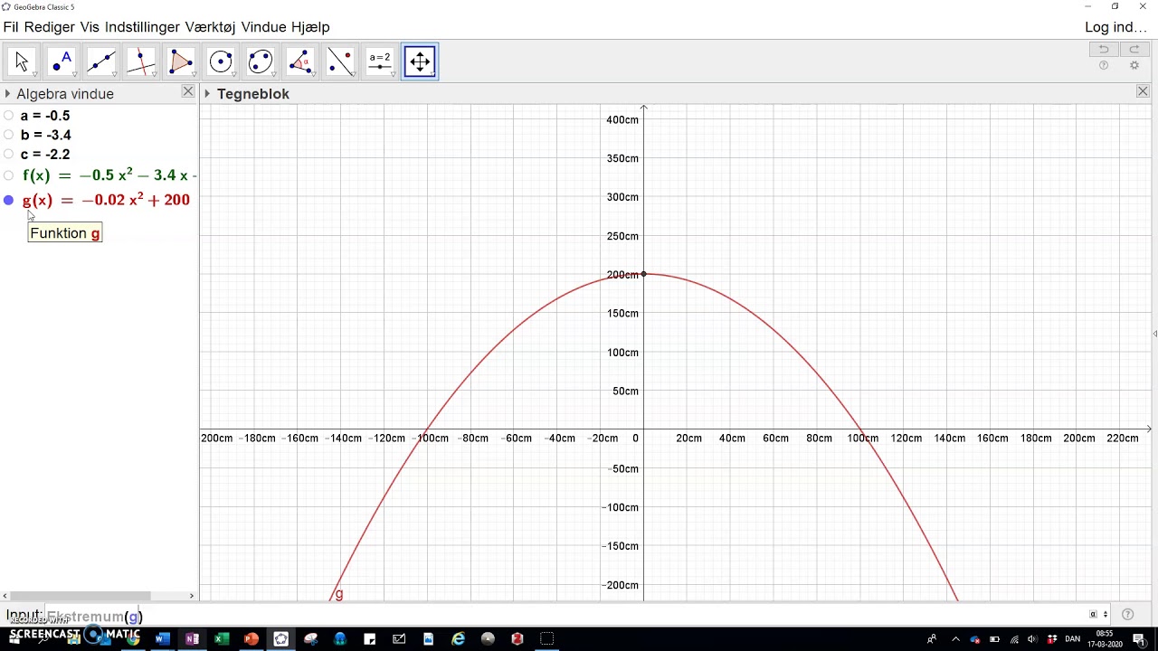 Toppunkt og nulpunkter i geogebra