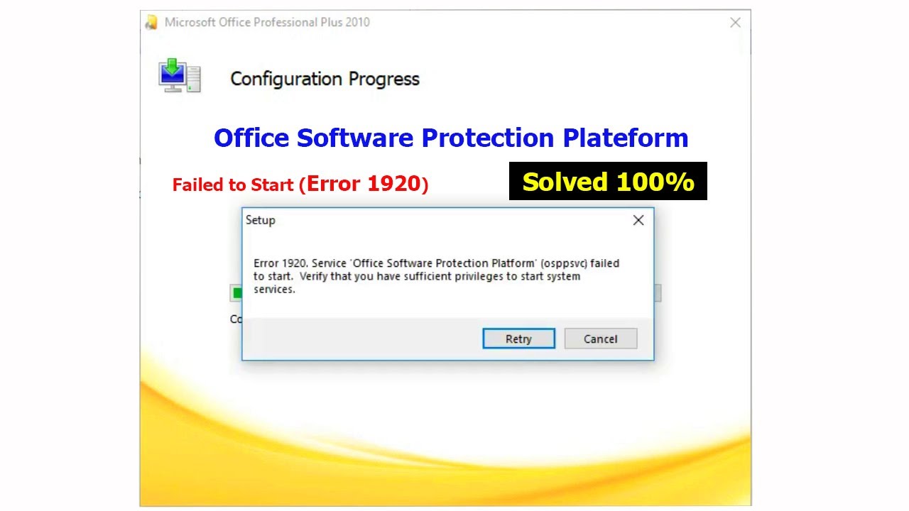 How to FIX - Error 1920 - Office Software Protection Plateform Failed to Start - MS Office 10
