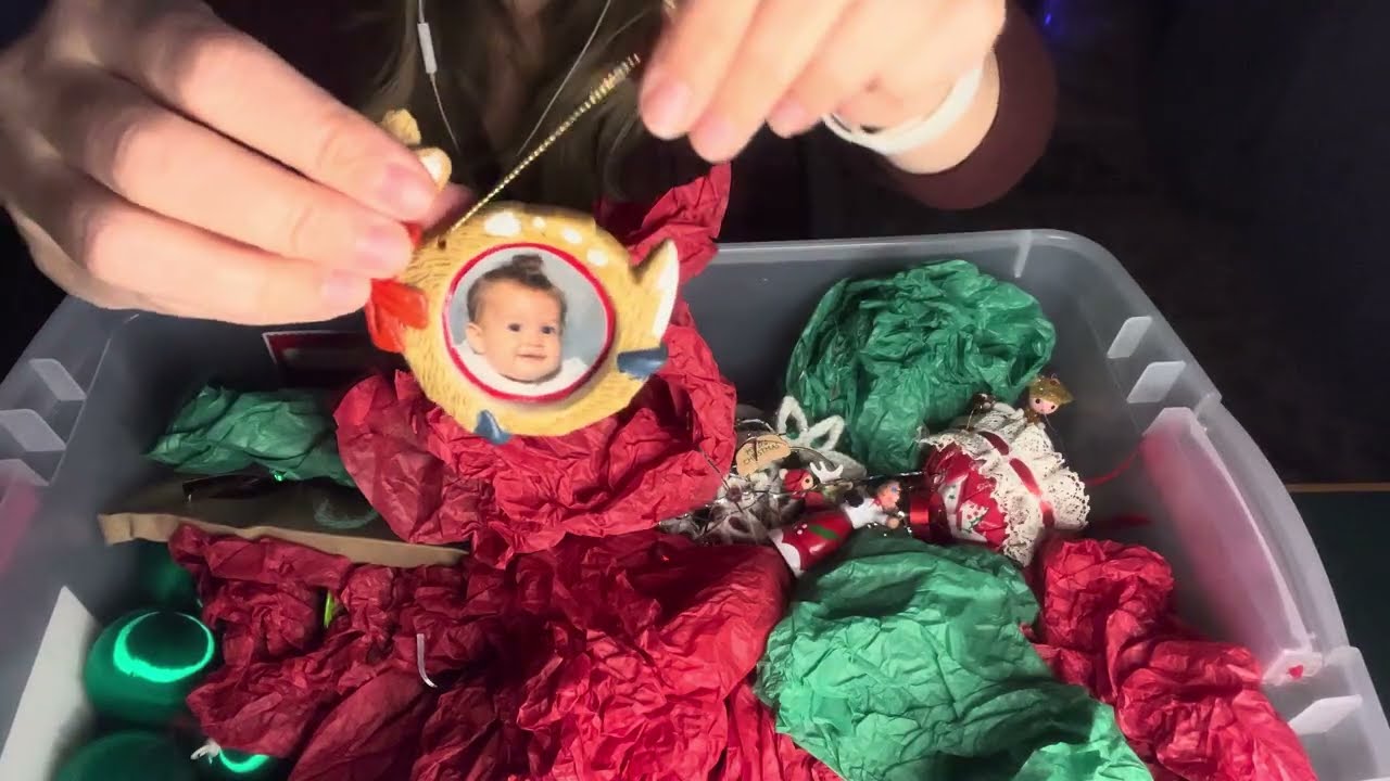 ASMR | Christmas Ornament Show + Tell (whispered, crinkles, rummaging)