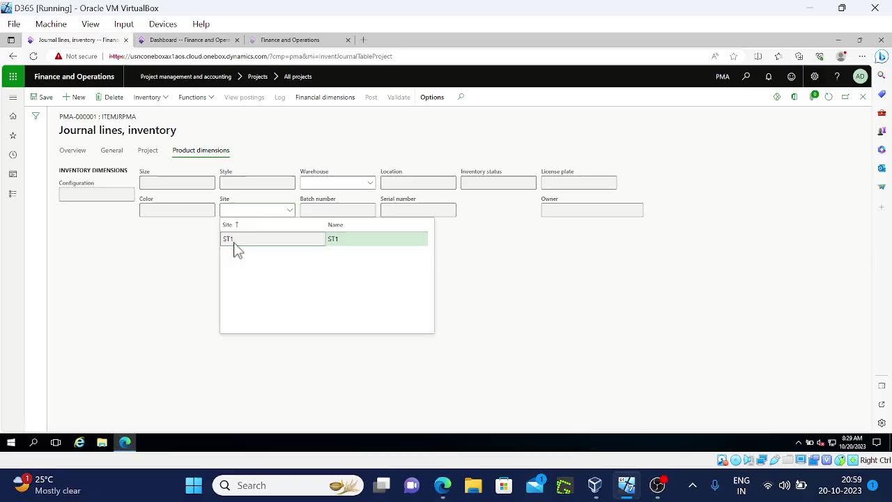Project management Accounting in D365 live