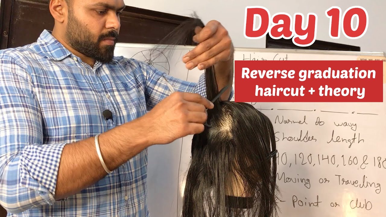 Reverse graduation haircut + theory | day 10 | hair cutting course | hair tutorials