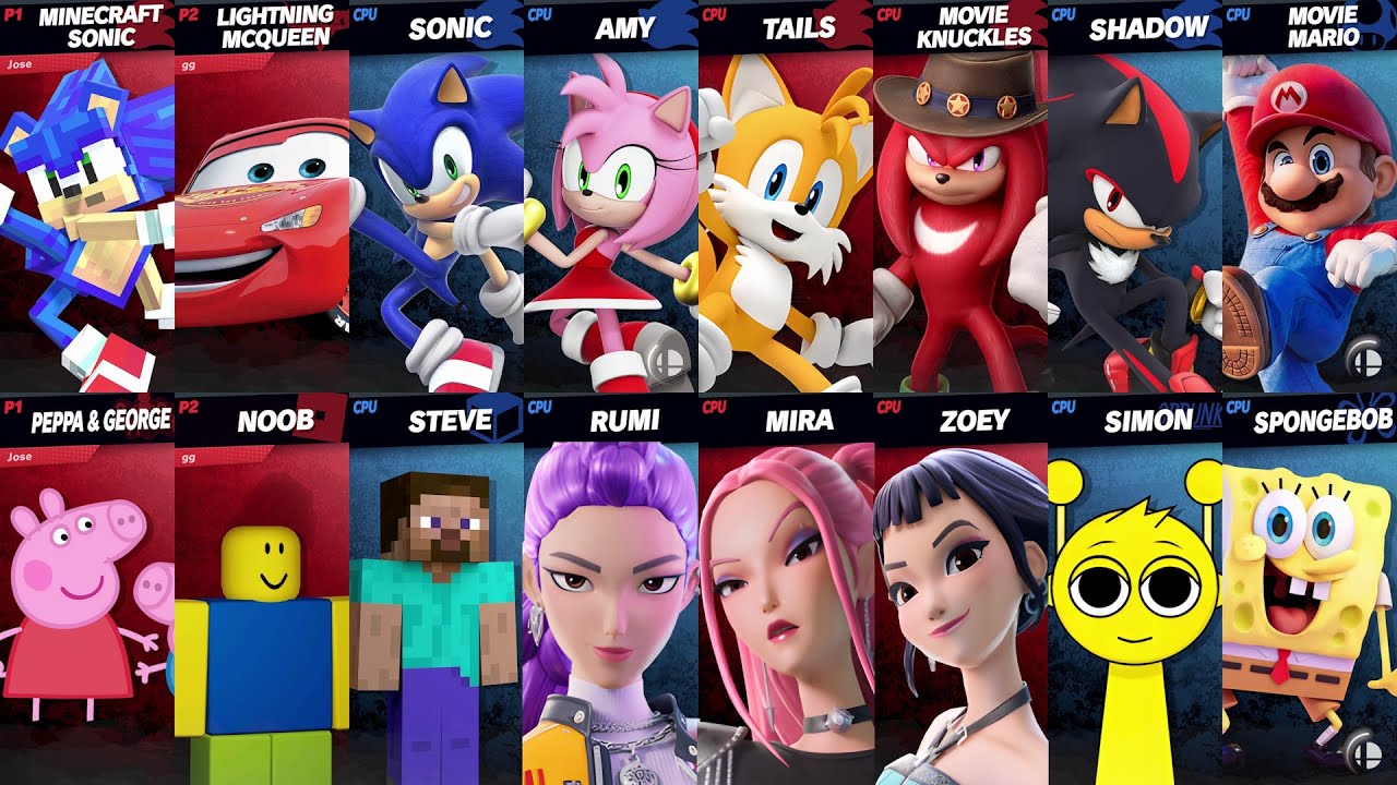 NEW Sonic vs Mario vs Peppa vs Roblox vs Minecraft vs Car vs Fortnite | Super Smash Bros Ultimate