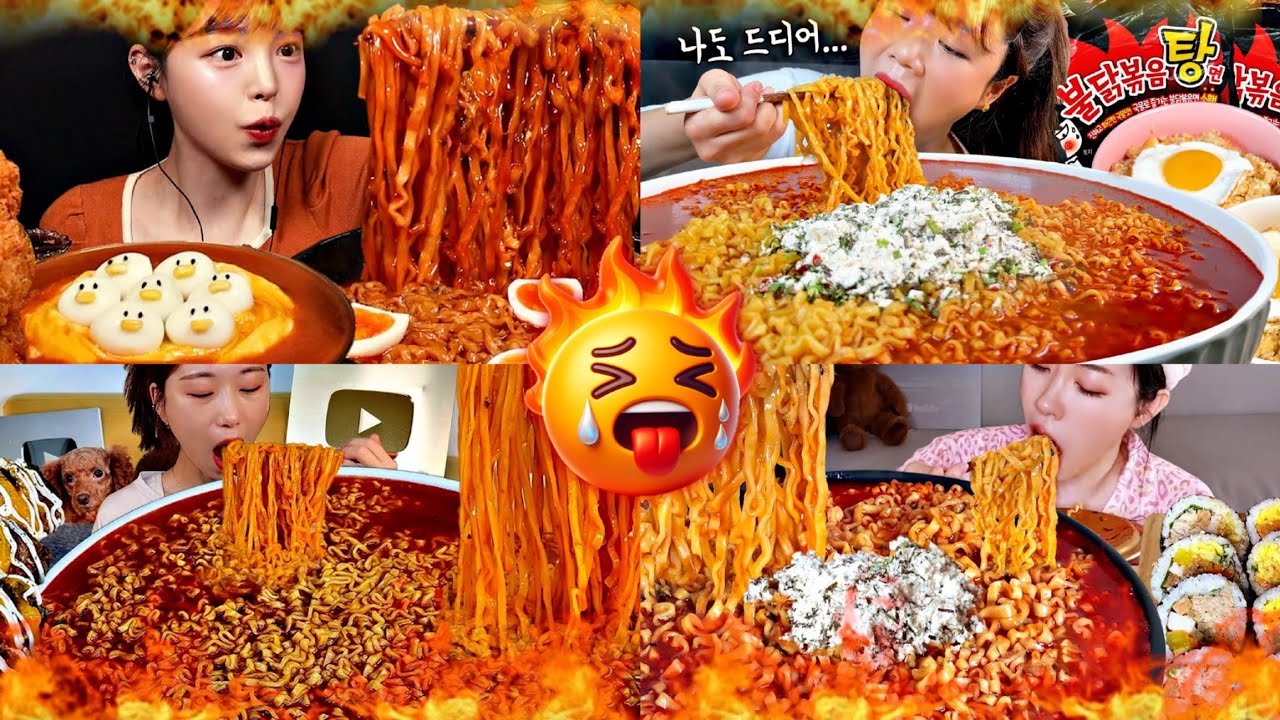 SPICY BULDAK SOUP RAMEN SATISFYING BIG BITES ASMR MUKBANG (compilation)