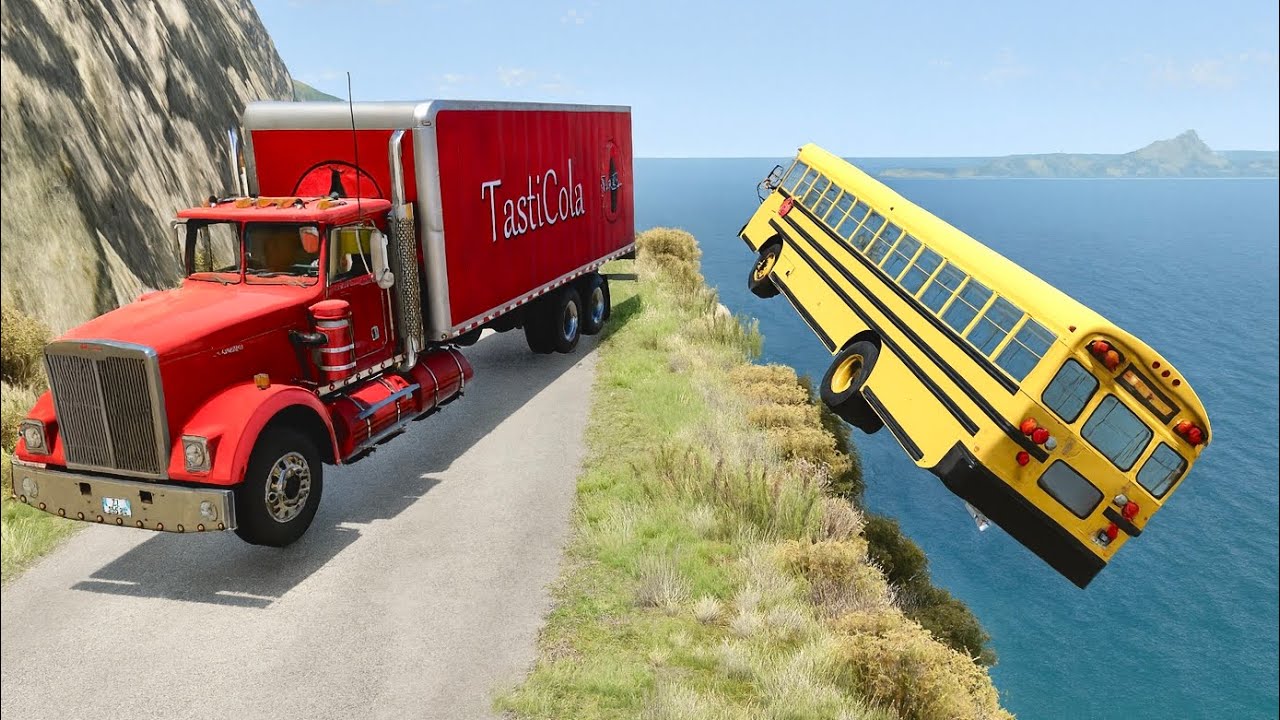 BeamNG.drive | School Bus vs DEADLY Cliff Roads #156 | Real Physics Crashes