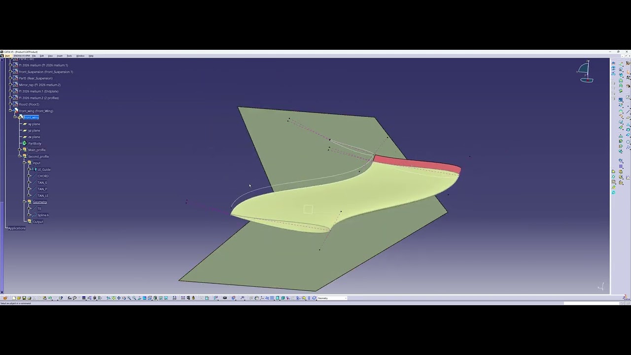 Design of F1 front wing element in CATIA V5