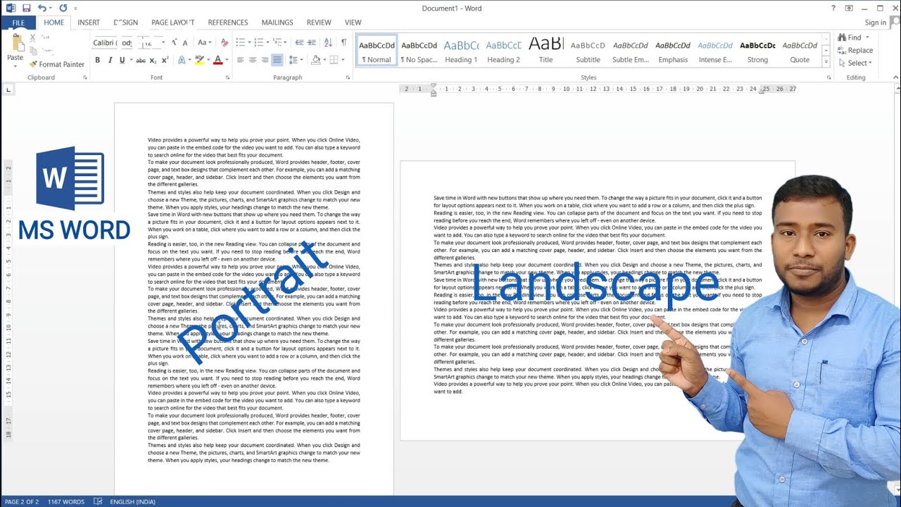Portrait & Landscape in same Word Document | Page Orientation in MS Word | Page Setup in MS Word