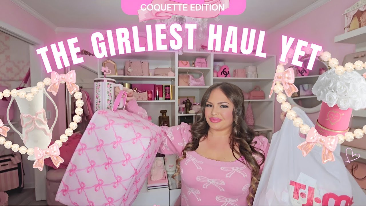 HUGE PINK GIRLY TJMAXX HAUL🎀 HomeGoods BBW super cute pink girly finds! #coquette