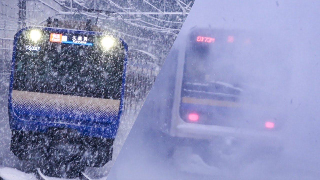 【まるで雪国】雪を舞い上げながら走る総武快速線 E217系・E235系・255系・E257系・E231系