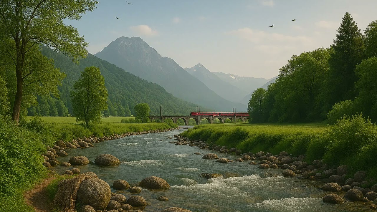 Swiss Nature Sounds – 4 Hours of River, Wind, Birds & Distant Train (STEREO)